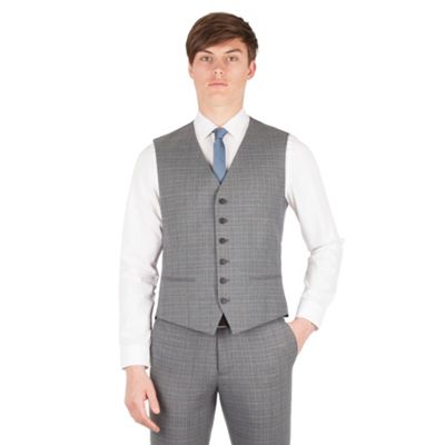 Red Herring Grey with blue overcheck 5 button slim fit suit waistcoat